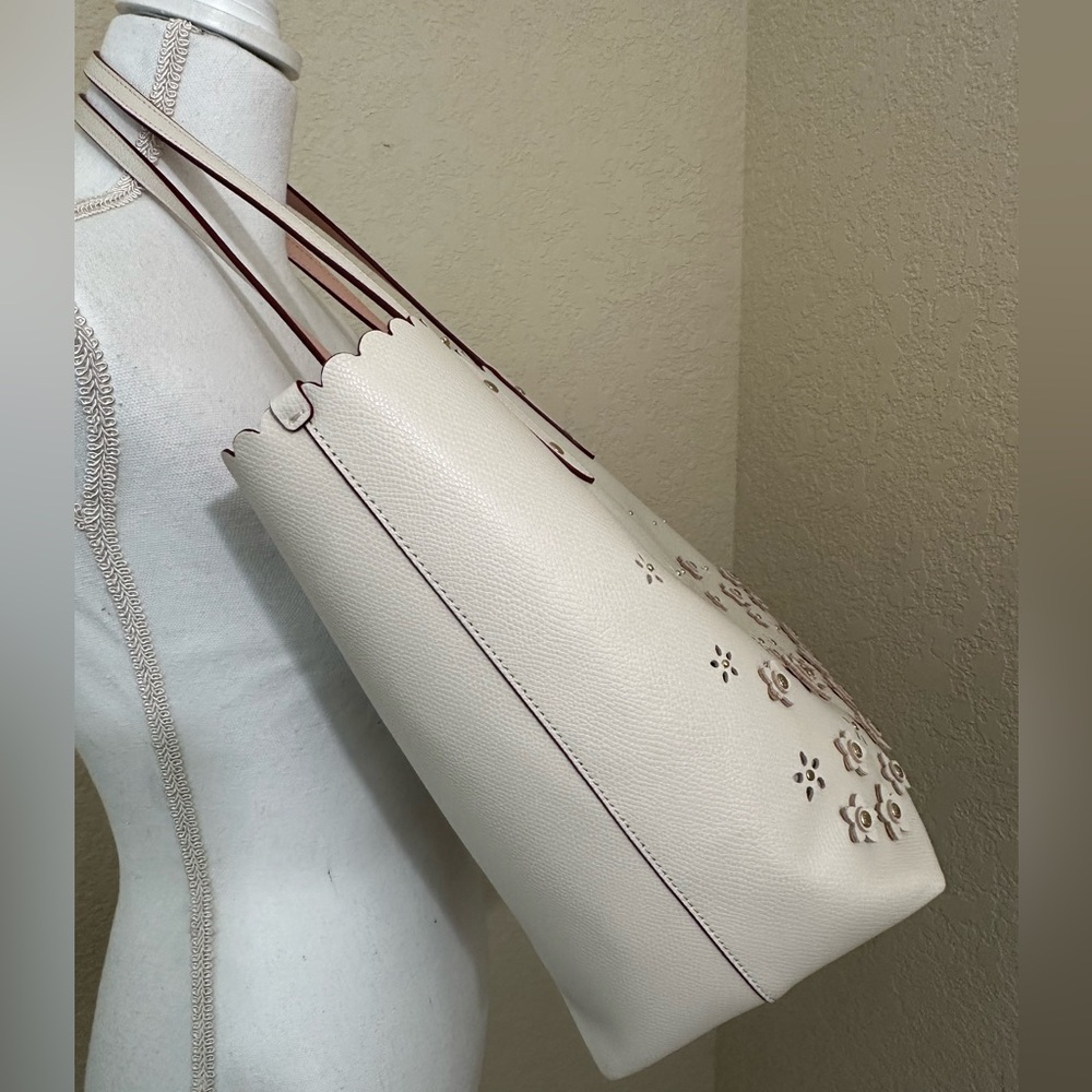 Coach Cream Floral Cutout Tote - Picture 3 of 13